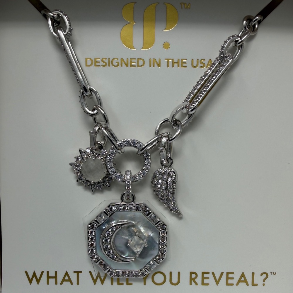 Bomb Party Halo Bella's Luxe Ultra Rare Unicorn Necklace Moonstone MOP Rhdium